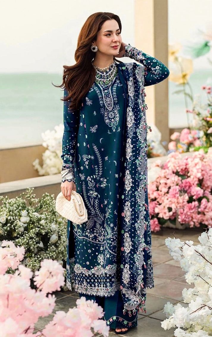 QALAMKAR Dhanak Full Embroidered Chikankari 3PC Suite - VL1115