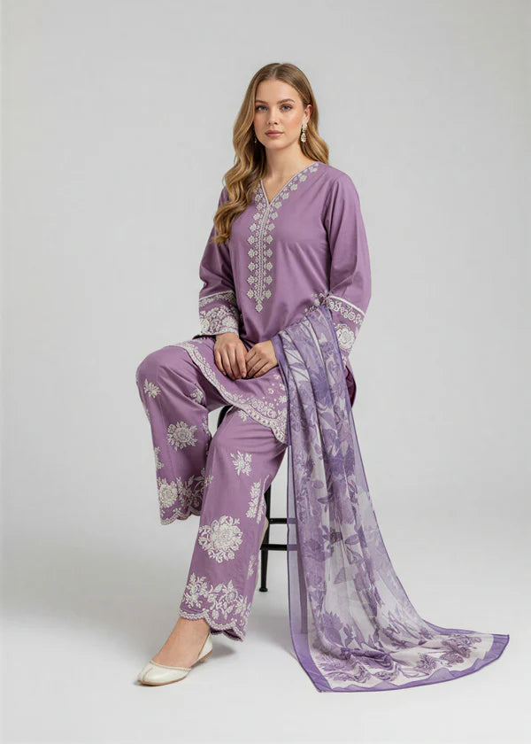Veezal - Unstitched Luxury Lawn Heavy Embroidered 3PC Suit - VL1342