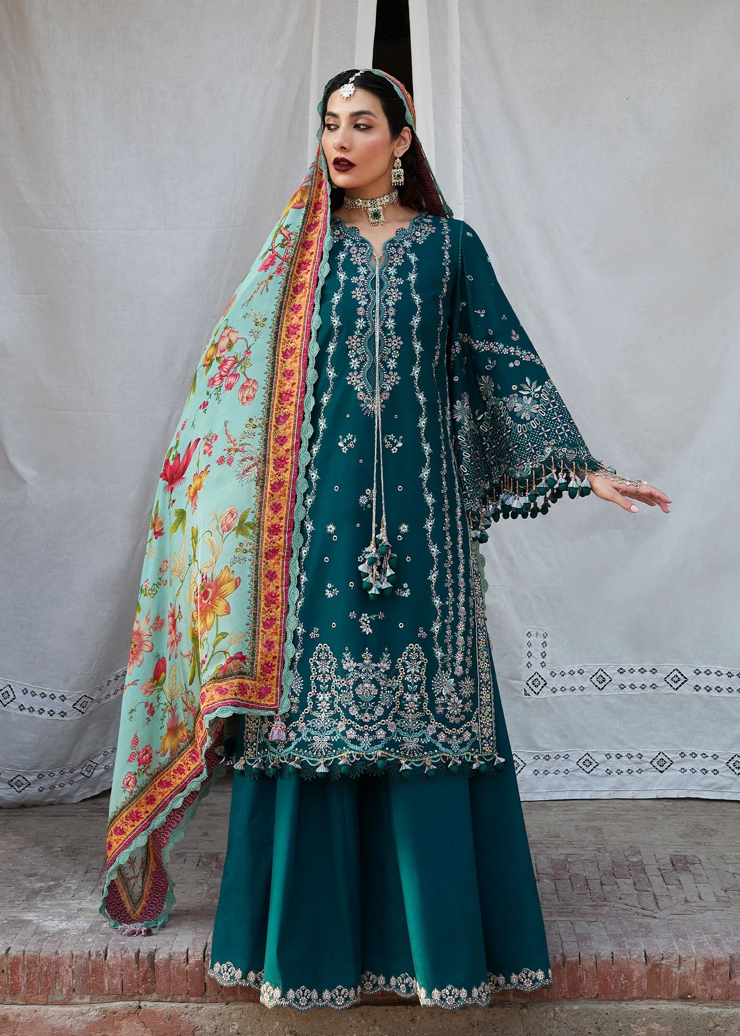 Hussain Rehar - 3PC Dhanak Chickenkari Embroidered Suit - VL1125