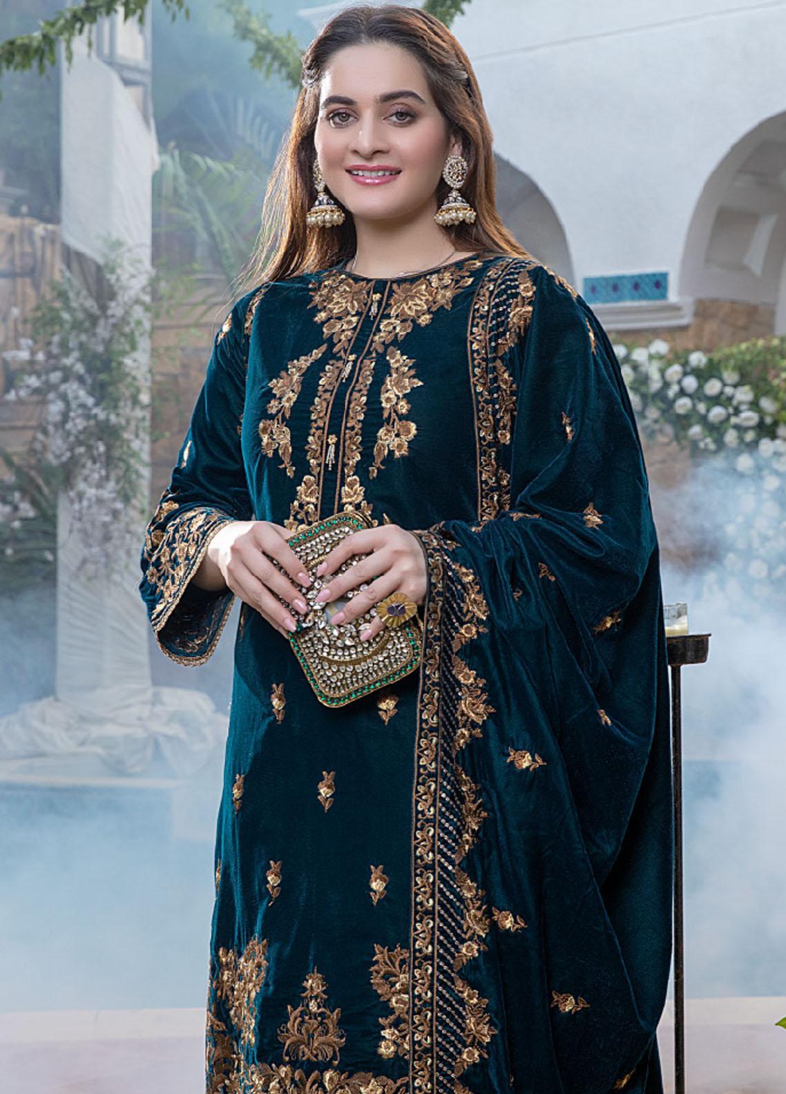 VL2050 Sequance Embroidered Velvet Three piece With Velvet Shawl Winter Collection