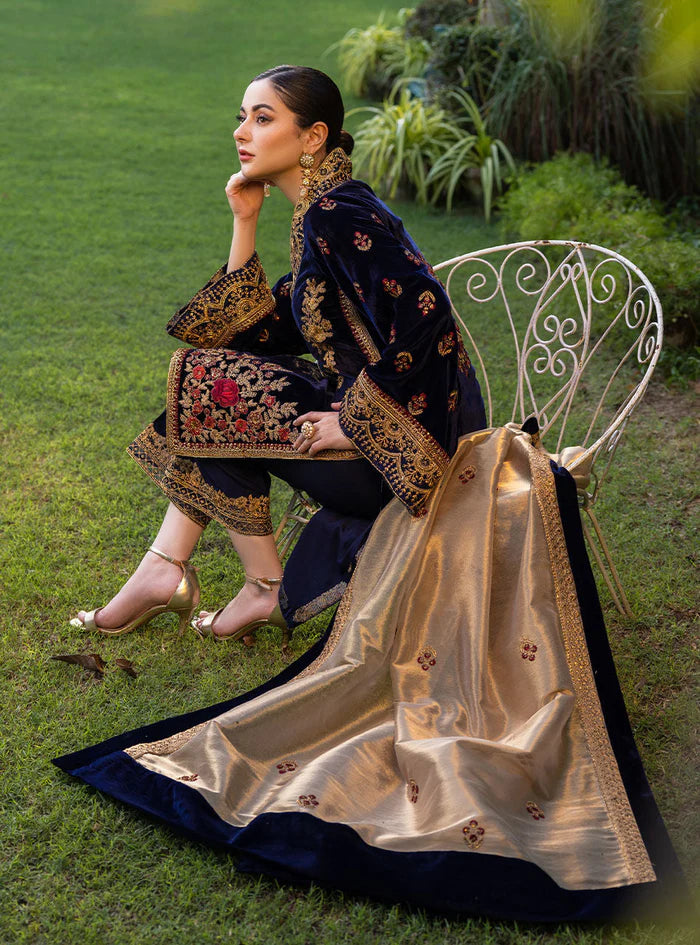 3-Piece Unstitched Heavy Embroidered Velvet Suit - VL980