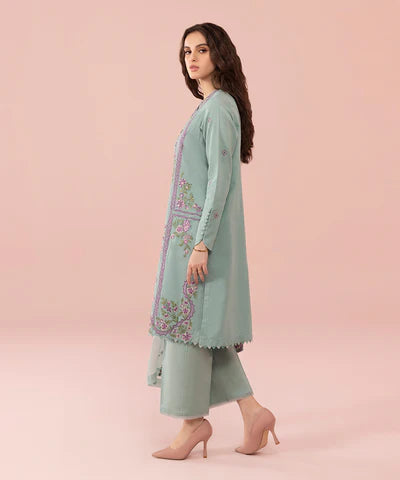 VL630 Sapphire, unstitched 3 piece embroidered linen suit.