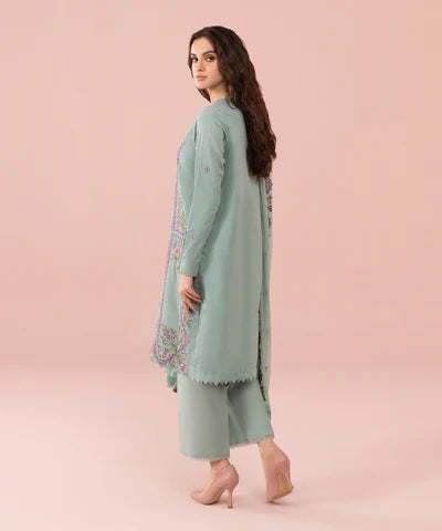 VL630 Sapphire, unstitched 3 piece embroidered linen suit.