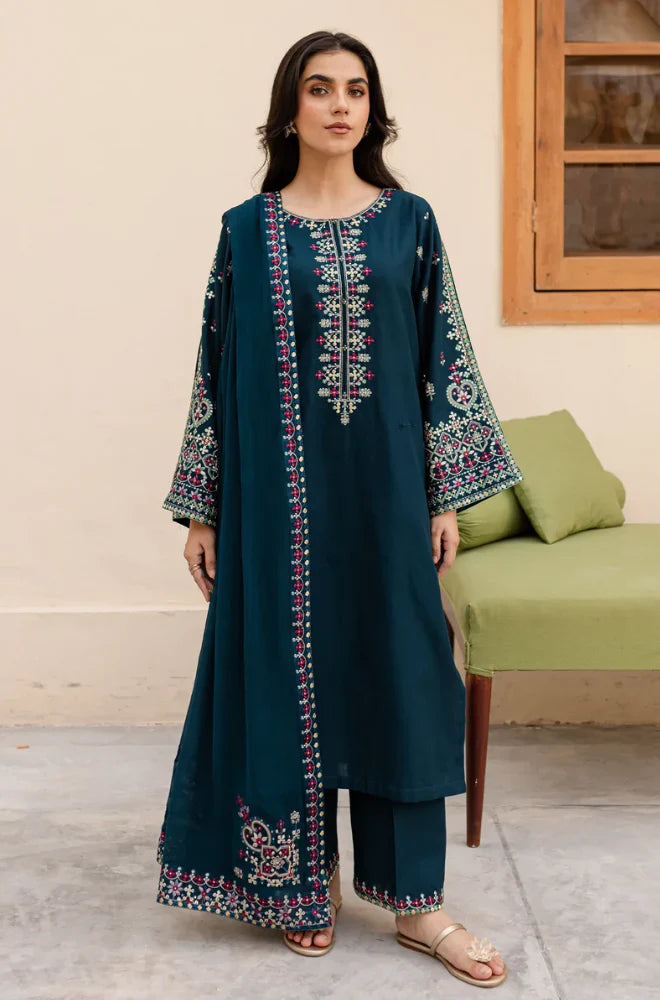 3PC Lawn Embroidered Suit with chiffon embroidered dupatta VL918