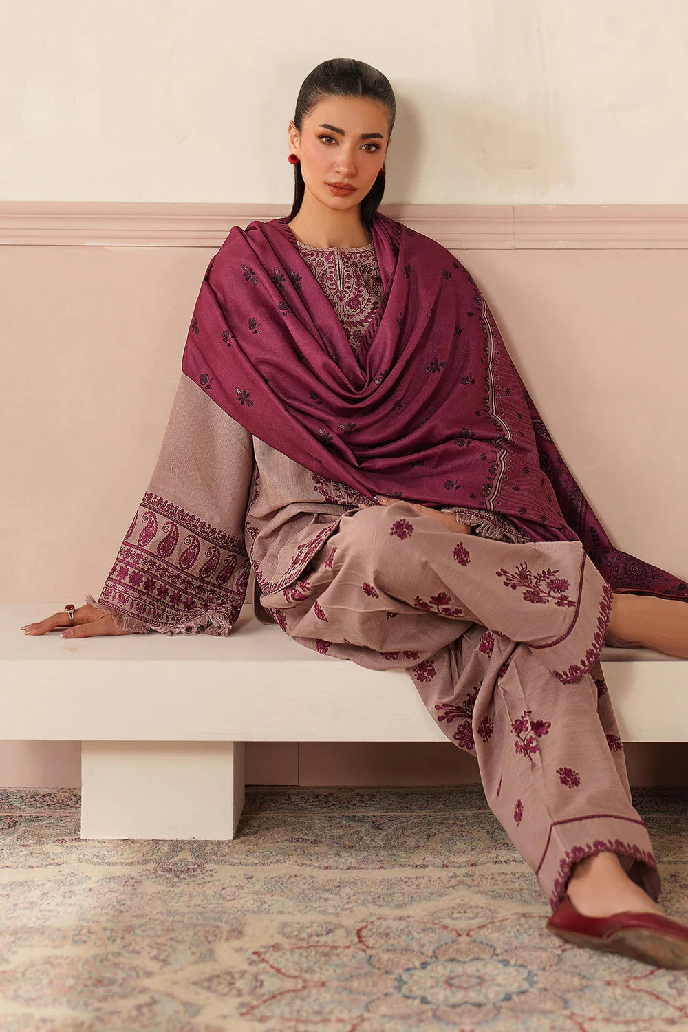 Baroque - 3PC Dhanak Embroidered Suit - VL1270