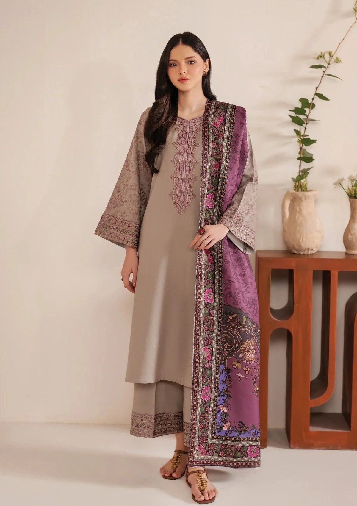 Jazmin 3 Pc Embroidered Dhanak  Suit - VL1010