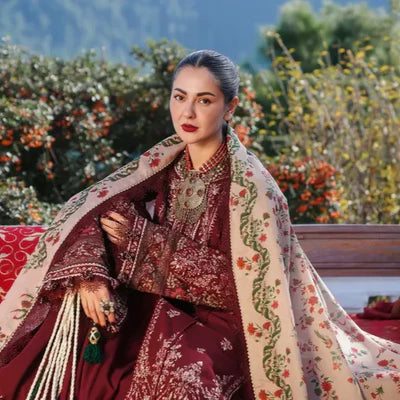 Hussain Rehar - 3PC Dhanak Chickenkari Embroidered Suit - VL1123
