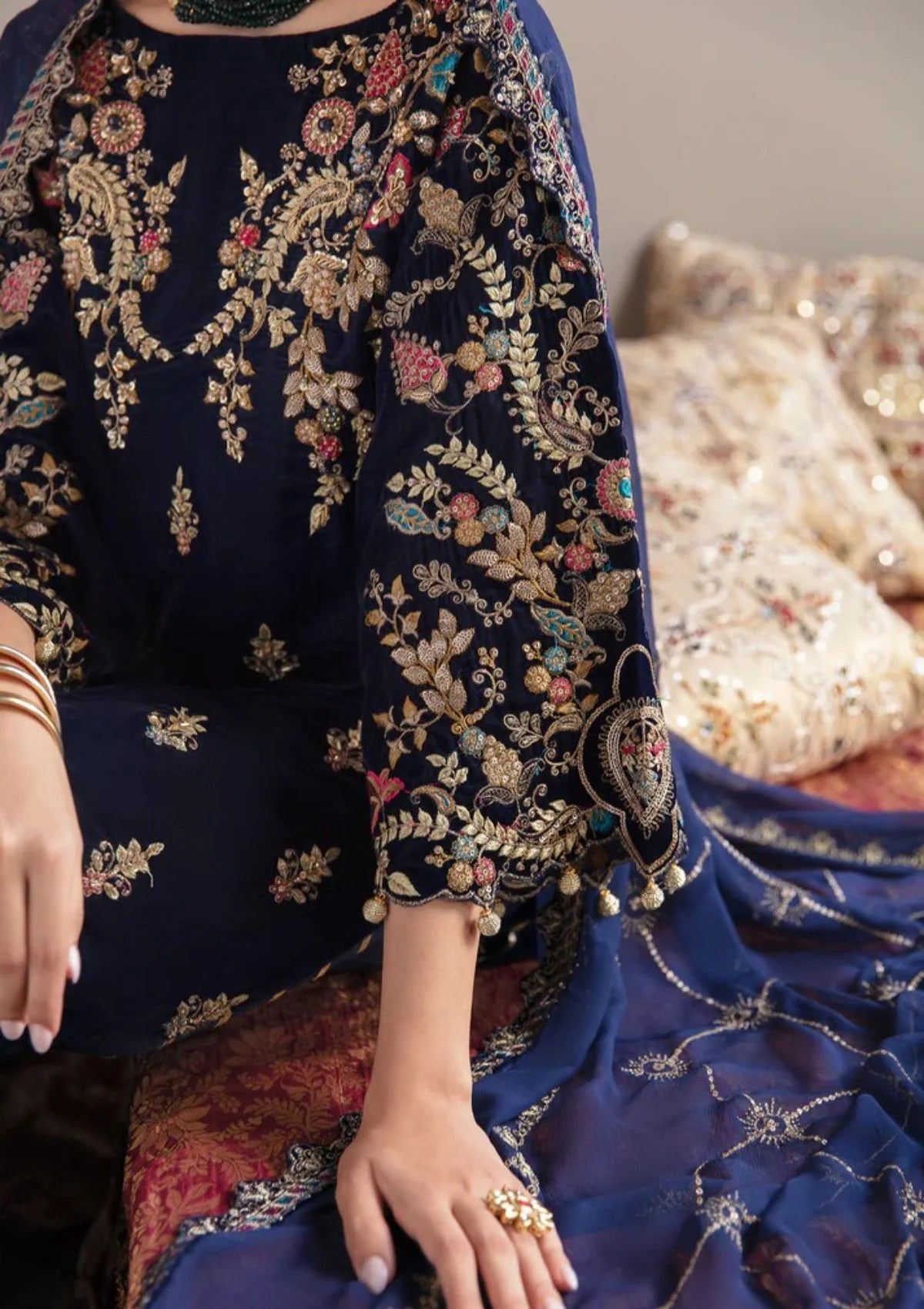 3-Piece Unstitched Heavy Embroidered Velvet Suit - VL981