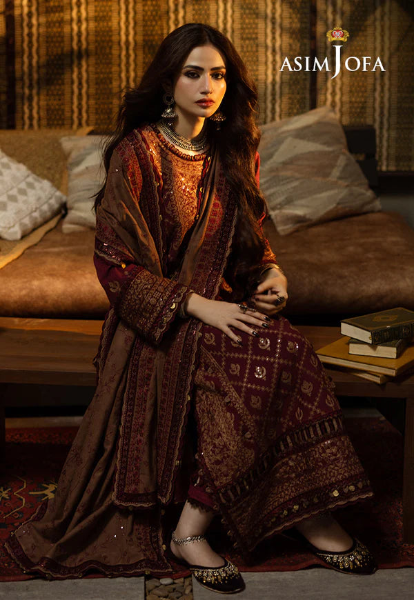 Asim Jofa, unstitched 3 piece Lawn sequence embroidered suit - VL1257