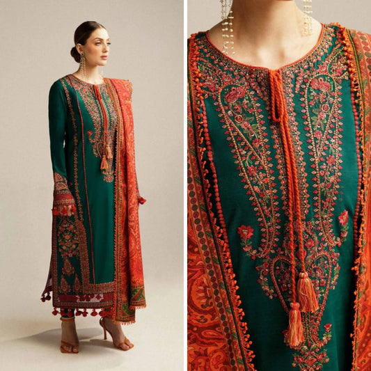 Rehan Rehar 3 Piece Embroidered Dhanak Suit - VL937