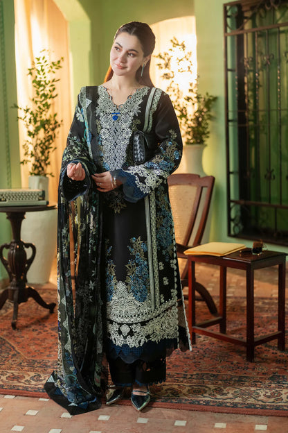 JADE-3PC DHANAK EMBROIDERED SHIRT WITH COUTRAI PRINT SHAWL - VL1250