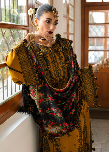 Hussain Rehar -3PC DHANAK EMBROIDERED SHIRT WITH COURTRAI WOOL PRINT SHAWL - Vl1274
