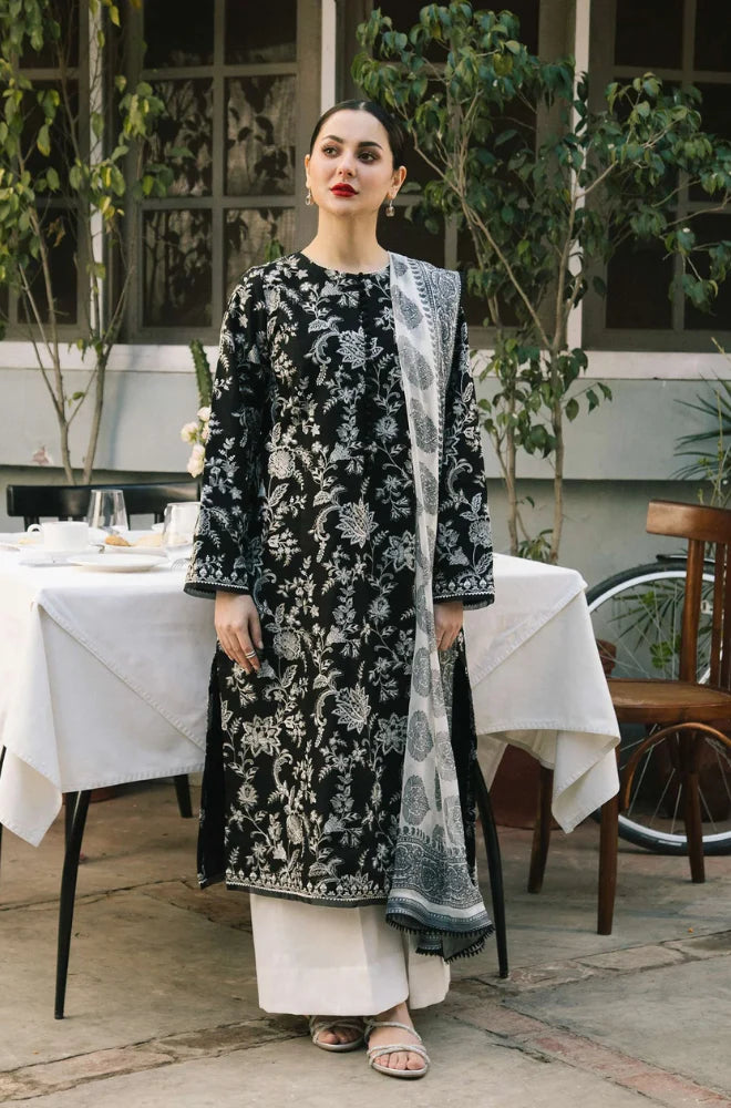VL480 3PC Dhanak Embroidered Shirt With Print Wool Shawl