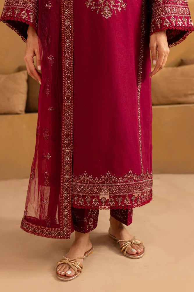 3PC Lawn Embroidered Suit with organza embroidered dupatta - VL1397