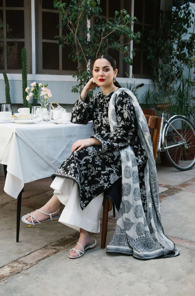VL480 3PC Dhanak Embroidered Shirt With Print Wool Shawl
