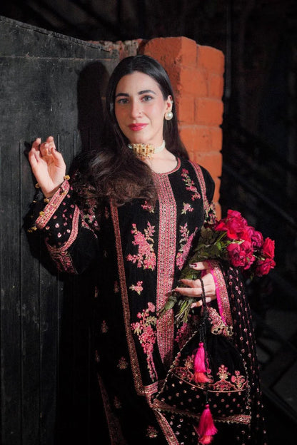 Maria B - Velvet Dress with Embroidered Dupatta - VL992