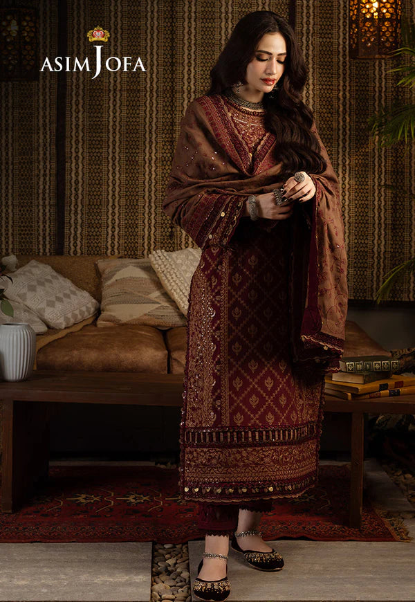 Asim Jofa, unstitched 3 piece Lawn sequence embroidered suit - VL1257