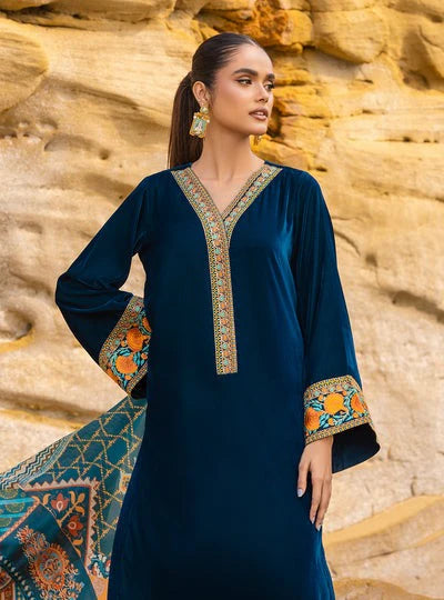 Zainab Chottani - Velvet Dress with Print Karandi shawl - VL950