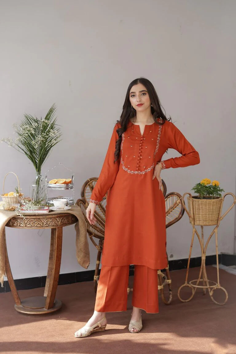 VL308 3PC Dhanak suit with Embroidered Shawll