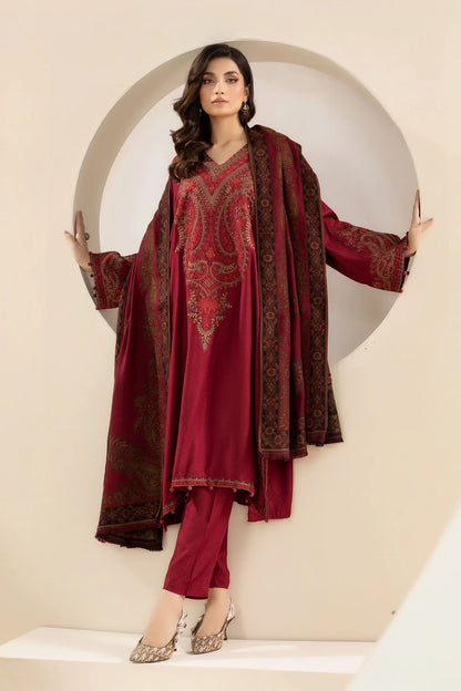 VL658/2 3PC Khaddar Embroidered Suit with Print Wool Shawl