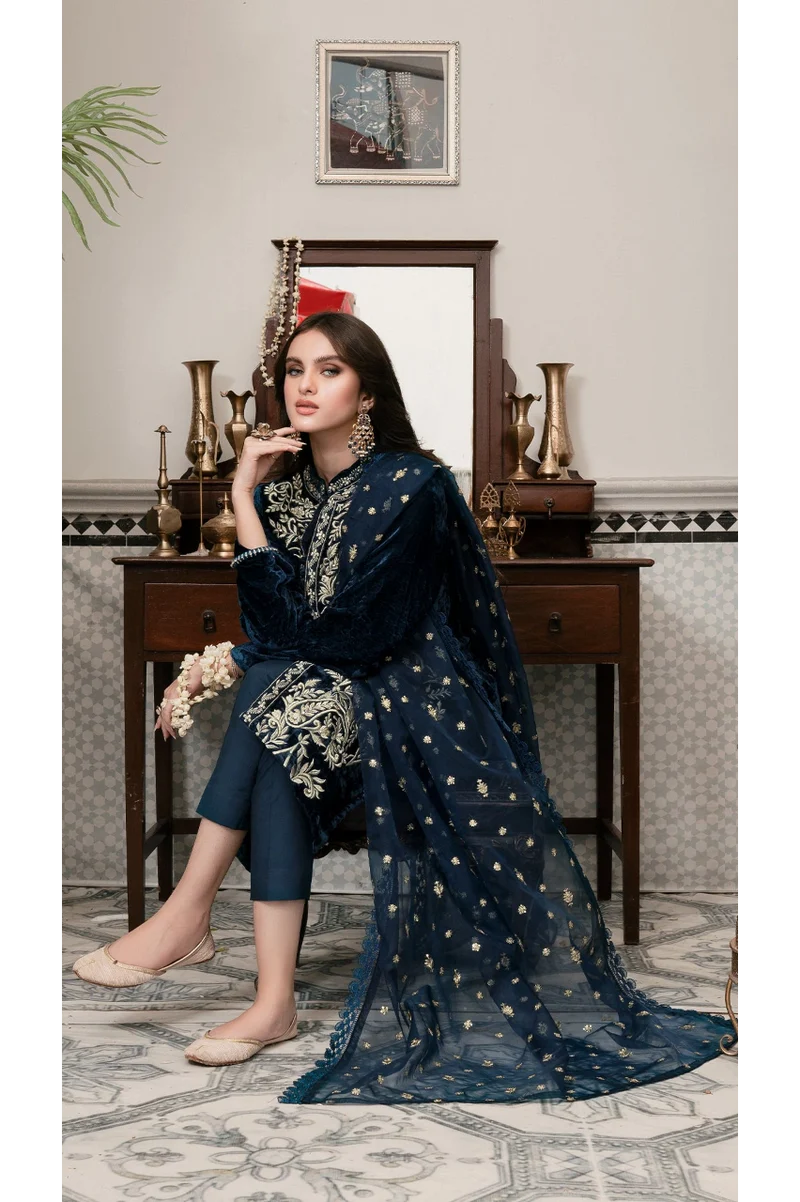 Jazmin - Embroidered Velvet 3-Piece Dress - VL984