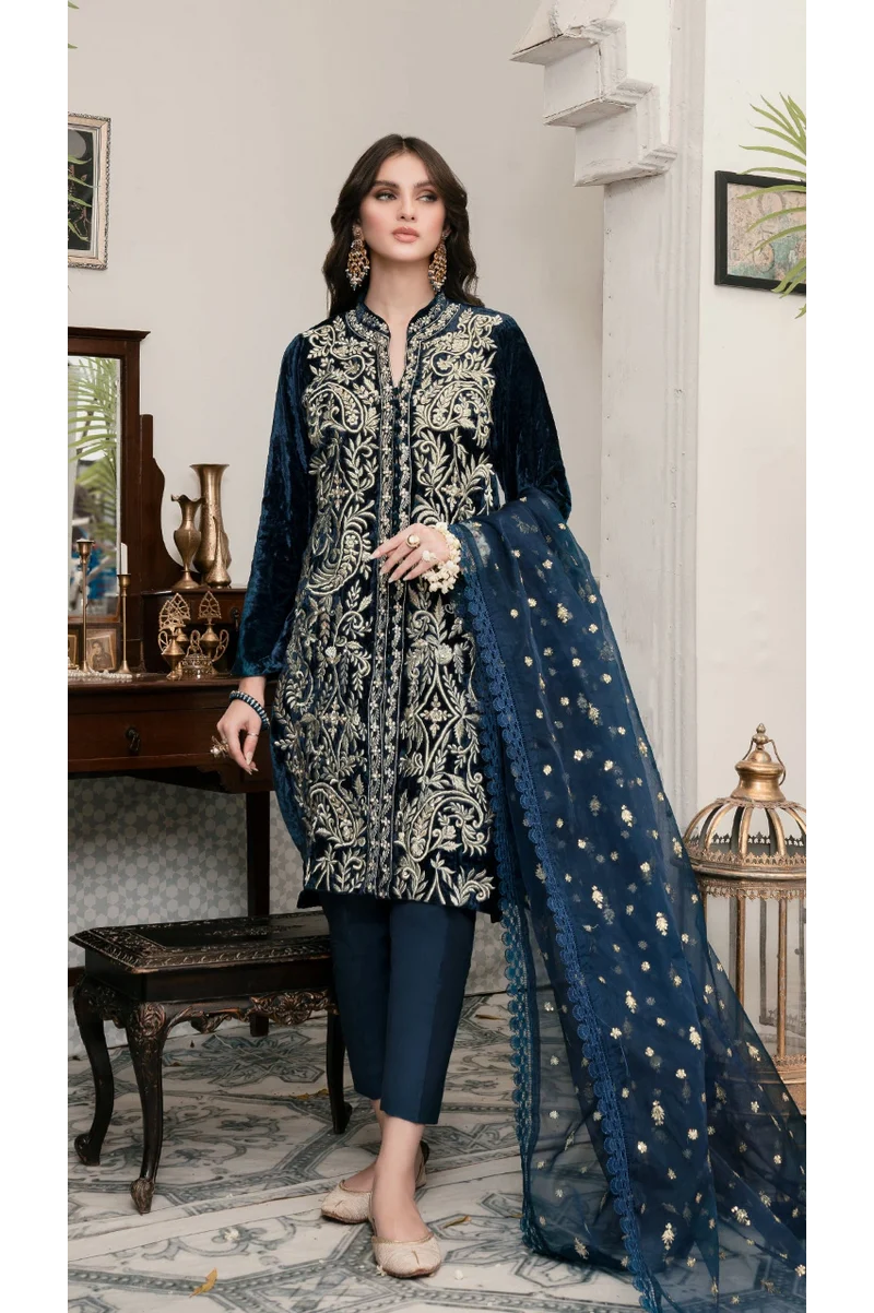 Jazmin - Embroidered Velvet 3-Piece Dress - VL984