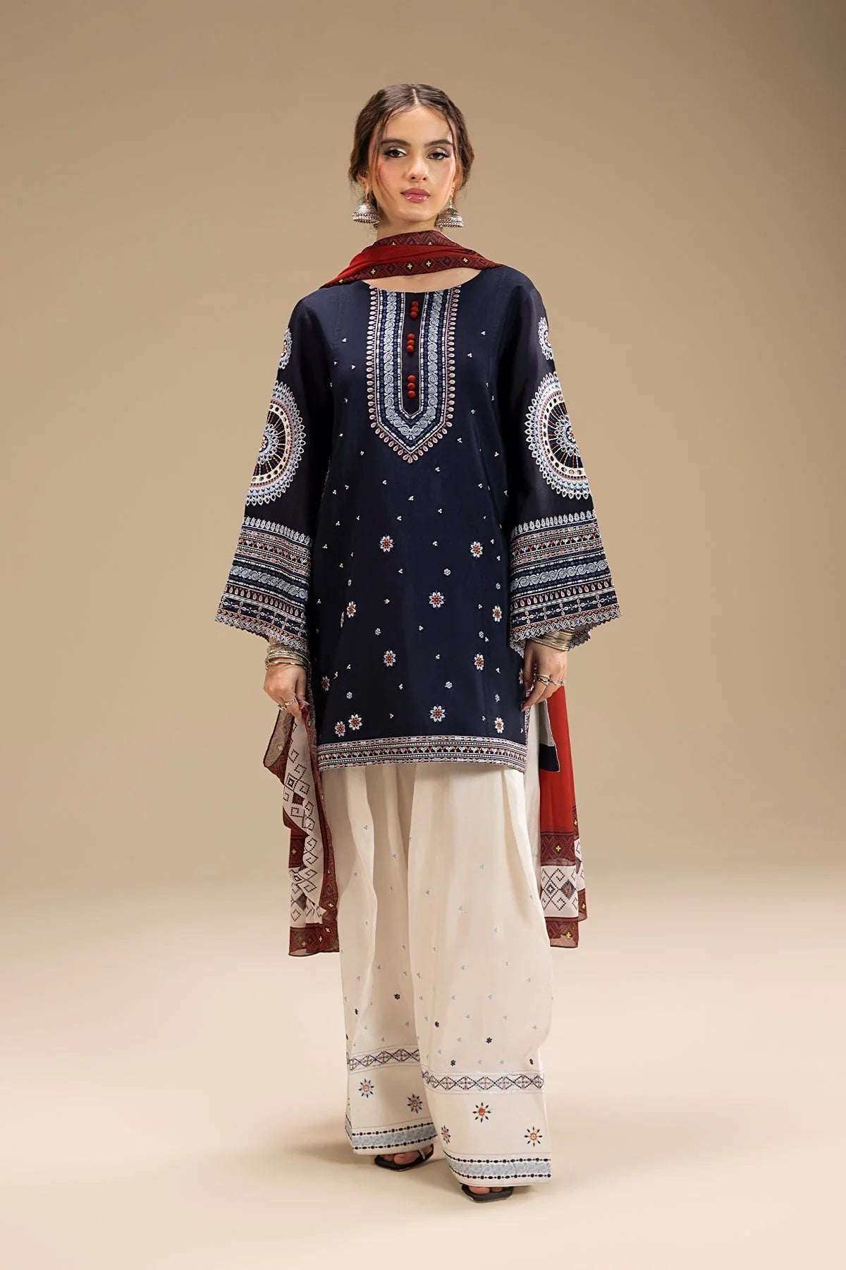 JAZMIN - UNSTITCHED 3PC DHANAK EMBROIDERED SUIT - VL1229