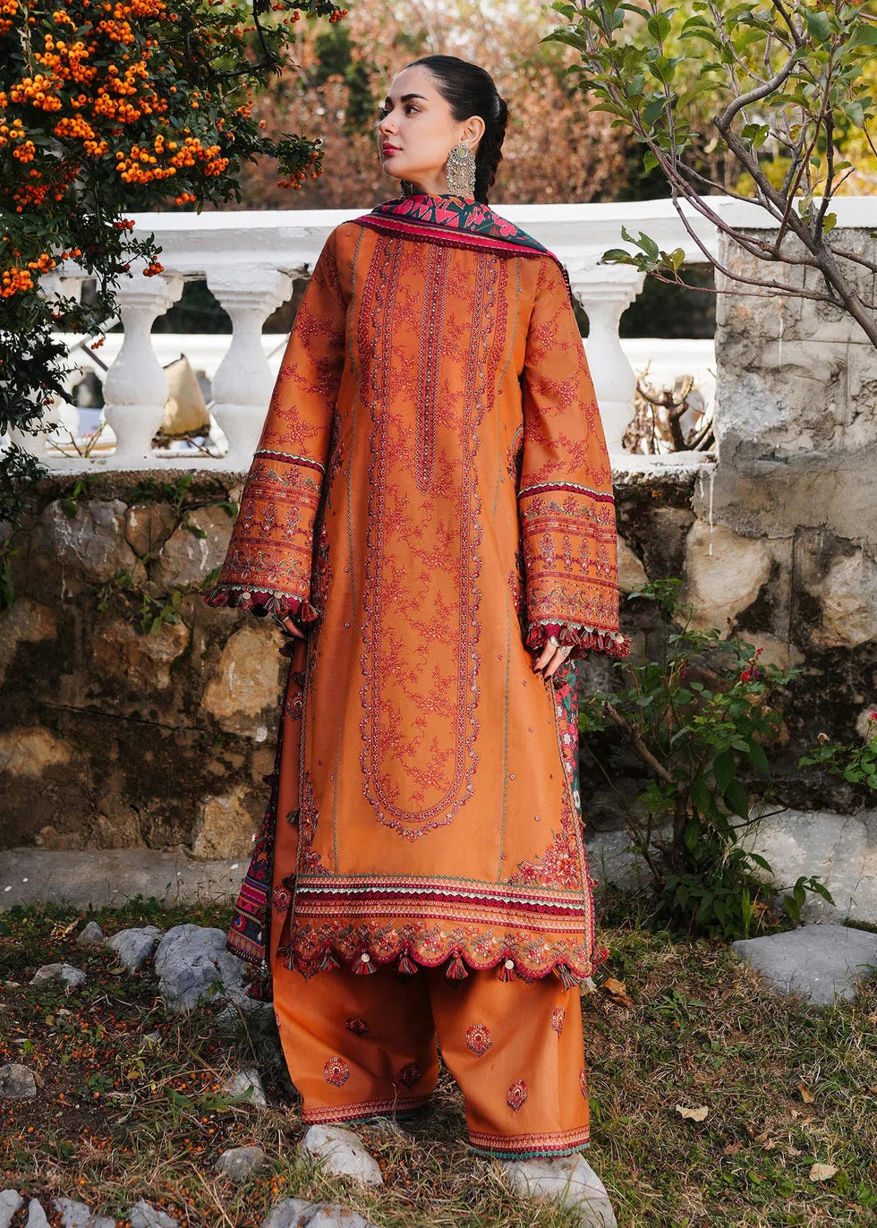 Hussain Rehar - 3PC Dhanak Chickenkari Embroidered Suit - VL1137