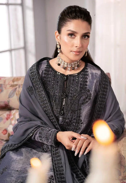Asim Jofa - Velvet Dress with Pure Chiffon Embroidered Dupatta - VL991
