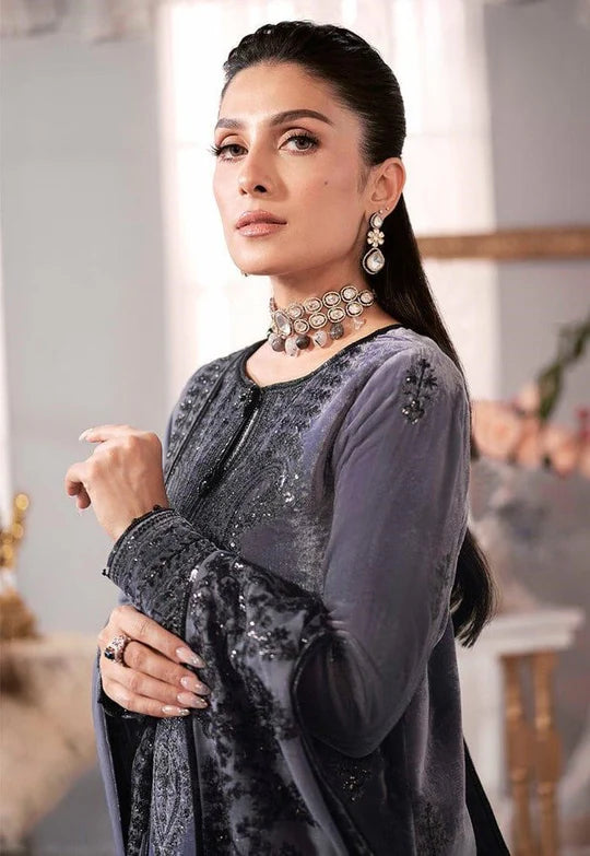Asim Jofa - Velvet Dress with Pure Chiffon Embroidered Dupatta - VL991