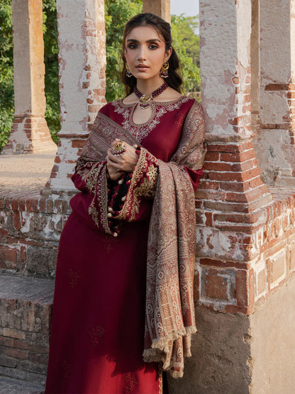 IZEL- DHANAK EMBROIDERED SHIRT WITH WOOL PRINT SHAWL - VL1231