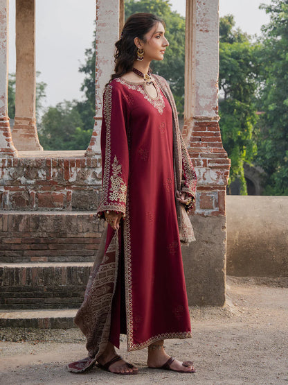 IZEL- DHANAK EMBROIDERED SHIRT WITH WOOL PRINT SHAWL - VL1231