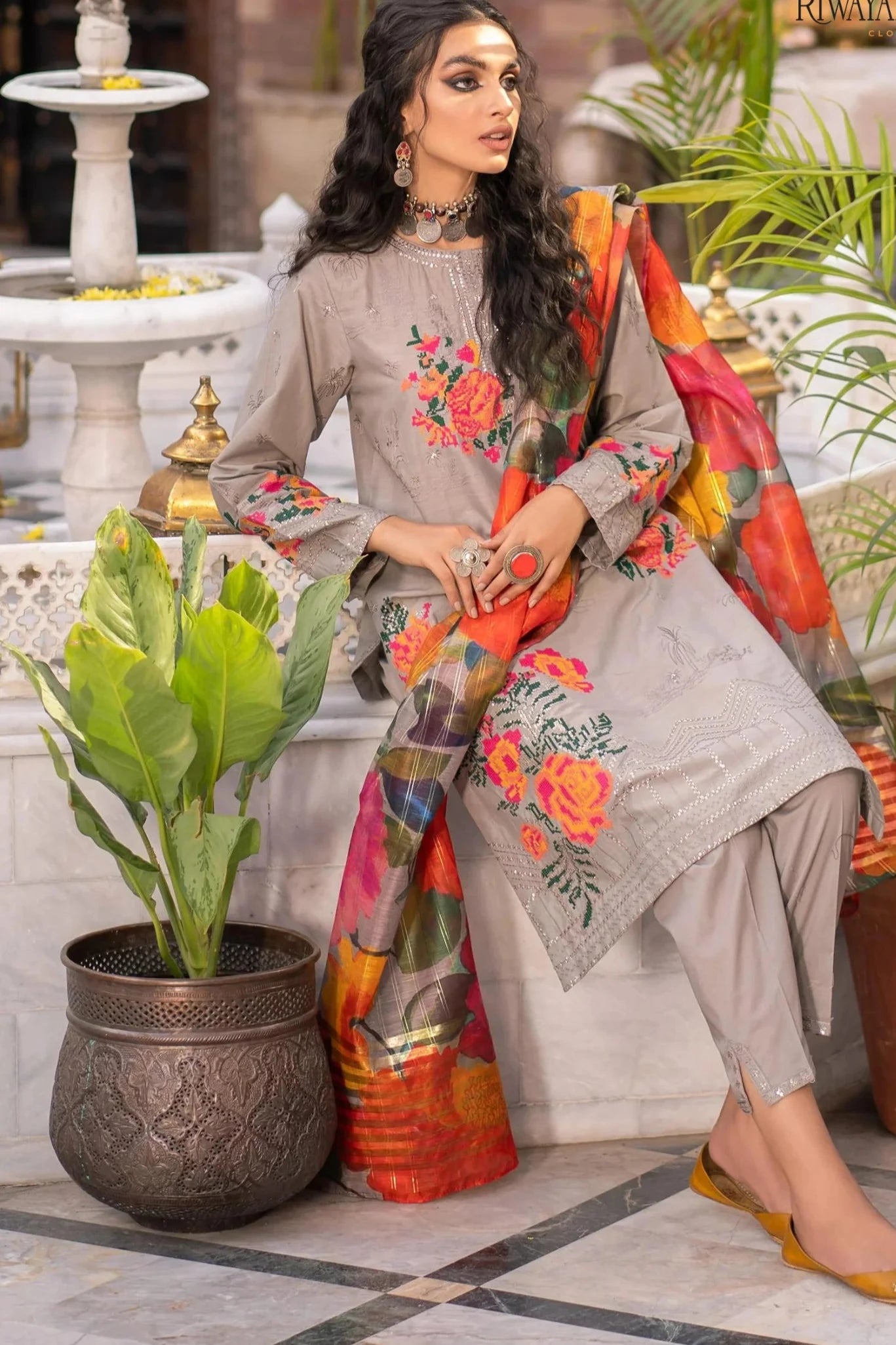 VL829 Winter Unstitched 3PCs Embroidered Dhanak Dress With Diamond Monar Print Dupatta