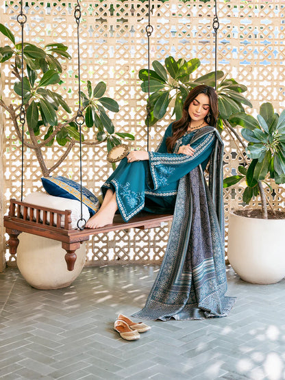 izel - Winter 3PC Dhanak Embroidered Suit - VL1226
