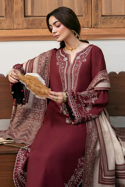 IZEL-3PC DHANAK EMBROIDERED SHIRT WITH COURTRAI PRINT SHAWL - VL1273