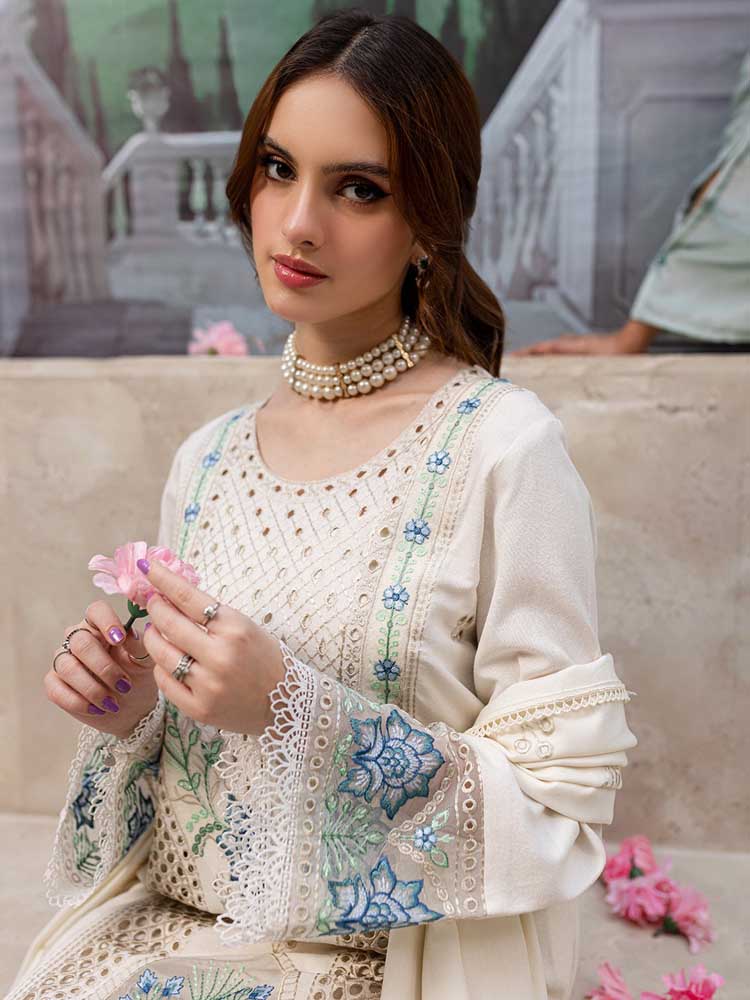 MAHNUR - 3PC LAWN HEAVY CHIKENKARI EMBROIDERED SUIT - VL1027
