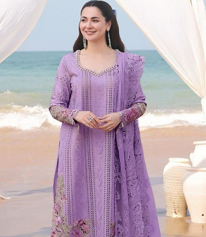Qalamkar - 3PC Lawn Chikenkari Embroidered Shirt - VL1034