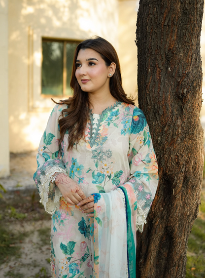 Aneela -Summer 3PC Lawn Digital Printed + embroidered Suit - VL1439