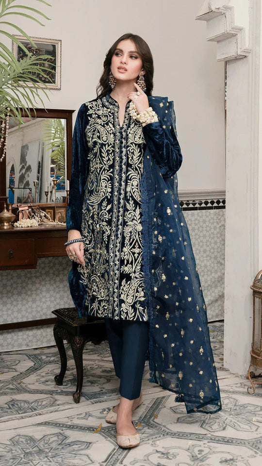 Jazmin - Embroidered Velvet 3-Piece Dress - VL984