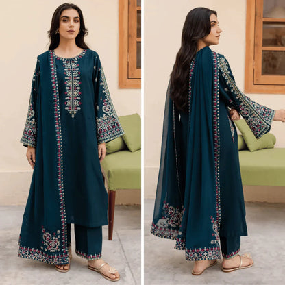 3PC Lawn Embroidered Suit with chiffon embroidered dupatta VL918