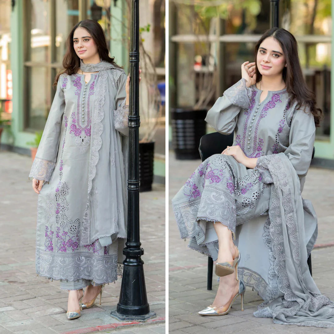 3PC Dhanak ChickenKari Embroidered Suit - VL1022