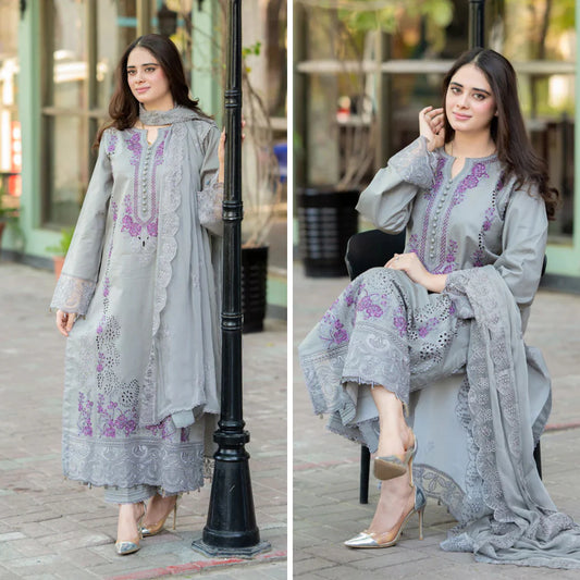 3PC Dhanak ChickenKari Embroidered Suit - VL1022