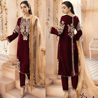Jazmin - Embroidered Velvet 3-Piece Dress - VL986