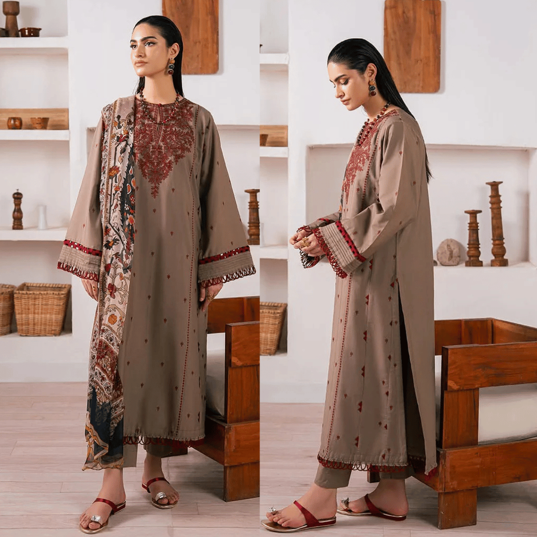 Baroque - 3PC Dhanak Embroidered Suit - VL1183