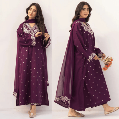 Dyot - Winter 3PC Dhanak Embroidered Suit - VL1192