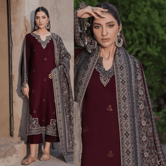 JAZMIN Dhanak Embroidered with Print wool shawl - VL1224