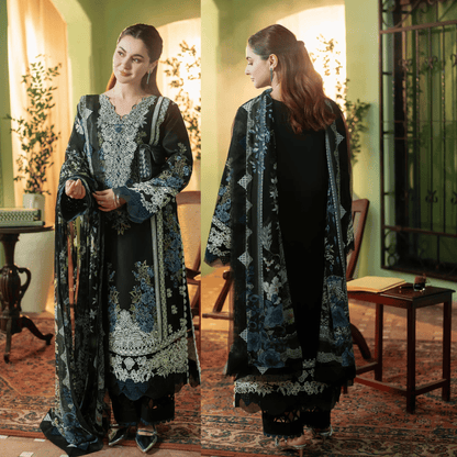 JADE-3PC DHANAK EMBROIDERED SHIRT WITH COUTRAI PRINT SHAWL - VL1250