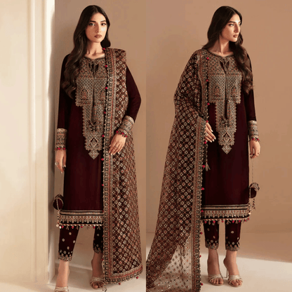 Jazmin - Embroidered Velvet 3-Piece Dress - VL946