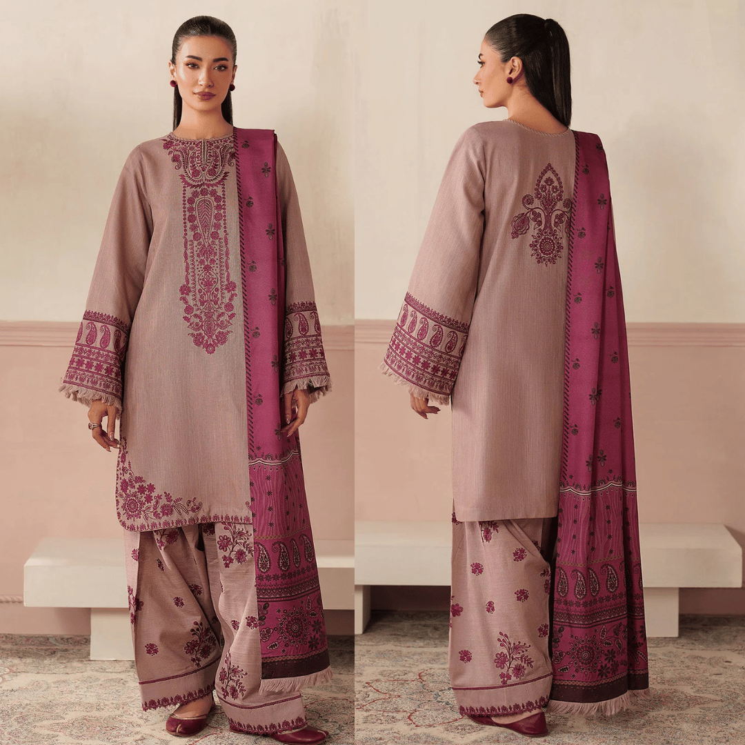 Baroque - 3PC Dhanak Embroidered Suit - VL1270