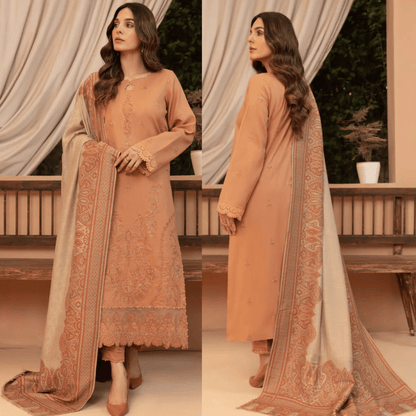 Bin ilyas - Winter 3PC Dhanak Embroidered Suit - VL1275